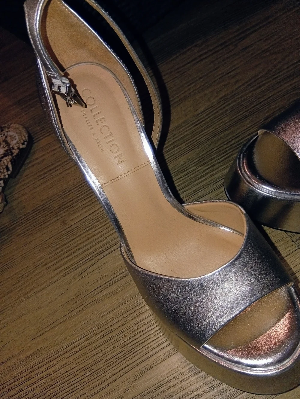 Charles & Keith Metallic Silver Platform Sandals Size 35